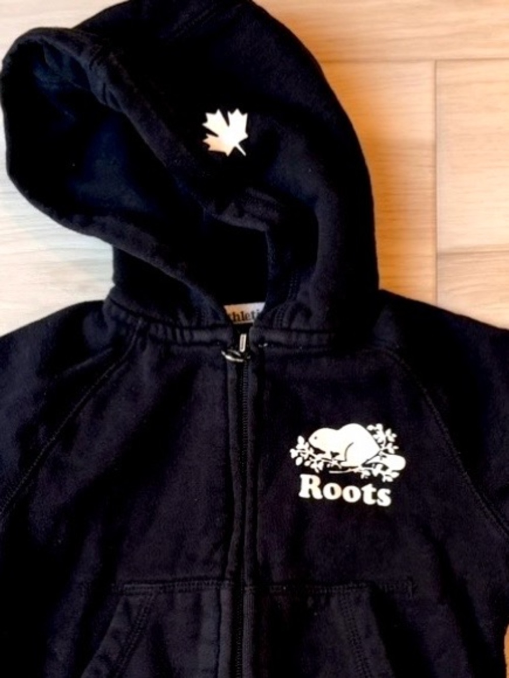 Baby Roots Athletics Black Full-Zip Hoodie Beaver Logo 12-18 Months
